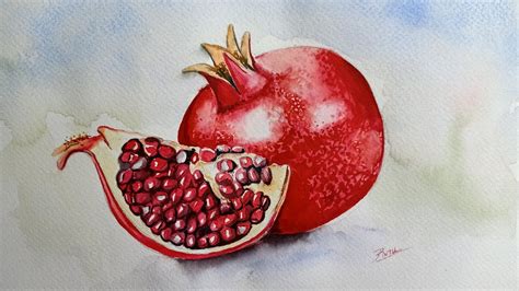Still Life Painting How To Draw A Pomegranate Watercolor Youtube