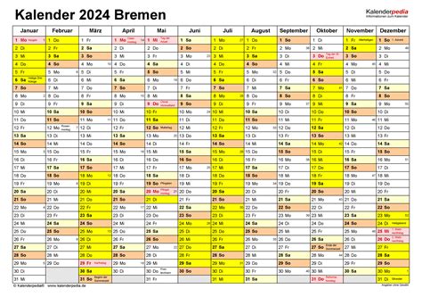 Kalender 2024 Bremen Ferien Feiertage Pdf Vorlagen