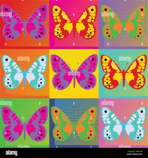 Set Of Colored Butterflies Pop Art Andy Warhol Vector Stock Photo Alamy