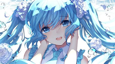 Wallpaper Anime Vocaloid Hatsune Miku Blue Hair Twintails Blue Eyes Looking At Viewer