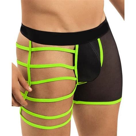 Mens Cotton Boxer Underwear With One Leg Of Hollow Design Hollow Boxer