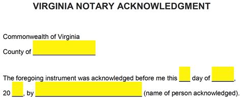 Virginia Notary Acknowledgement Form