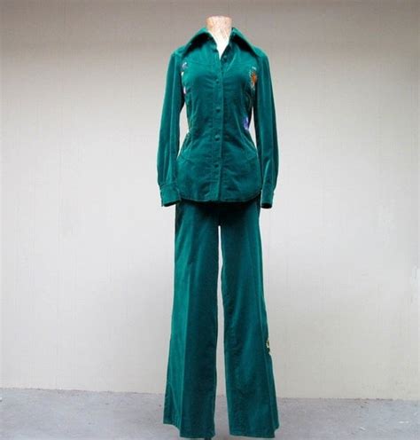 Vintage 1970s Pants Suit 70s Emerald By Ranchqueenvintage