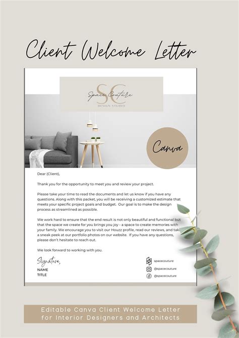 Client Welcome Letterletterheaddesign Presentationportfoliointerior