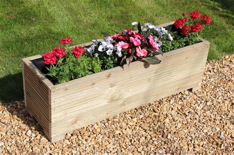 METRE LARGE WOODEN GARDEN TROUGH PLANTER MADE IN DECKING BOARDS