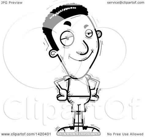 Clipart Of A Cartoon Black And White Lineart Doodled Confident Black