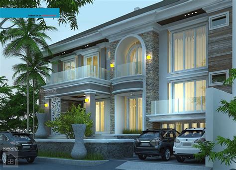 Desain Rumah Mewah Mediteran 2 Lantai Semybasement, Rumah Hook/pojok