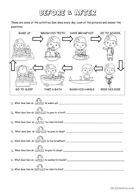 Daily Routines With Before And After G English Esl Worksheets Pdf And Doc
