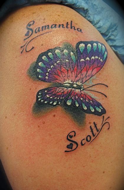 Beautiful 3d Butterfly Thigh Tattoo