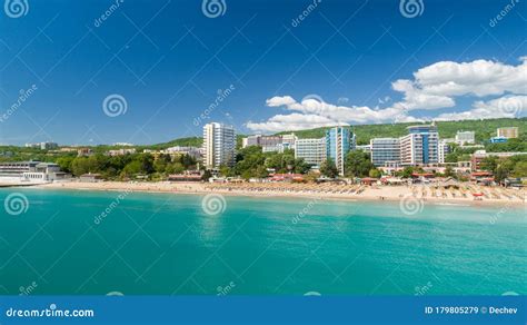 Aerial View Of The Beach And Hotels In Golden Sands Popular Summer
