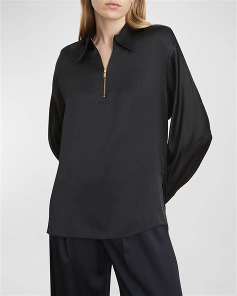 Vince Long Sleeve Jewel Silk Blouse Neiman Marcus