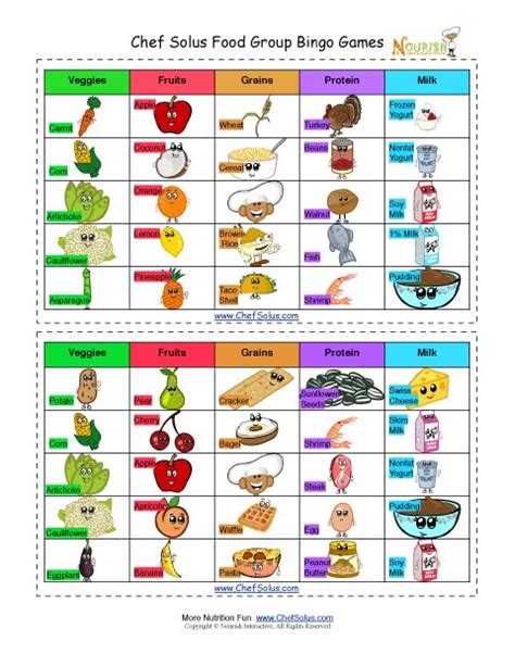 Bingo Food Groups Cards For Kids One