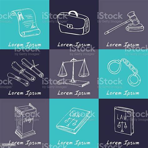 Hand Drawn Law Symbols Set Stock Illustration Download Image Now