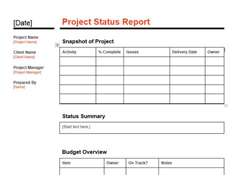Box Project Status Report Template