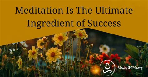 Meditation Is The Ultimate Ingredient Of Success The Joy Within