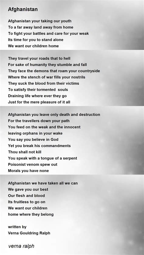 Afghanistan Afghanistan Poem By Verna Ralph