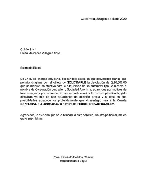 Carta Solicitud De Reintegro Civil Studocu