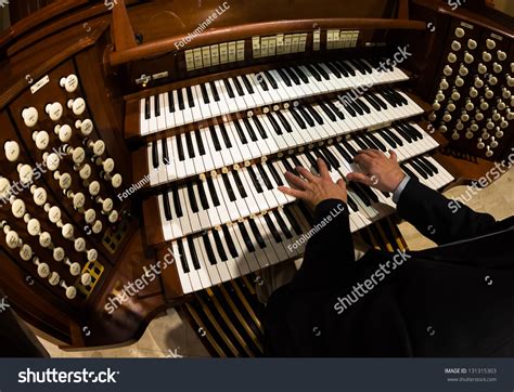 Close Up View Of A Organist Playing A Pipe Organ Stock Photo 131315303