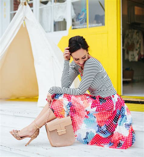 Sydne Style How To Mix Prints Stripes Florals Full Skirt Spring Outfit