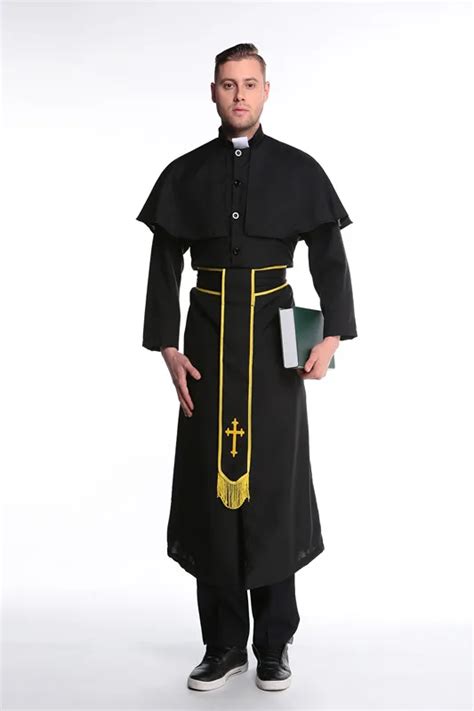 Mens Black Priest Minister Costume Halloween Adult Cosplay Dress Fancy Dress 89173 In Sexy