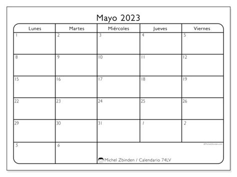 Calendario Mayo De 2023 Para Imprimir 441LD Michel Zbinden VE