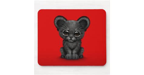 Cute Baby Black Panther Cub On Red Mouse Pad Zazzle