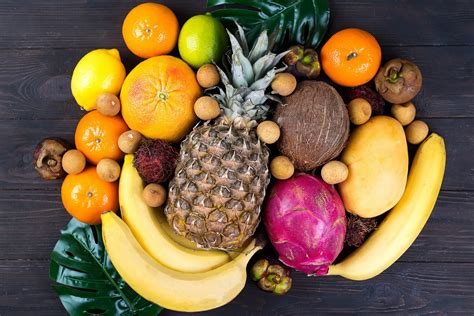 Tropical Fruits Background Many Colorful Ripe Tropical Fruits