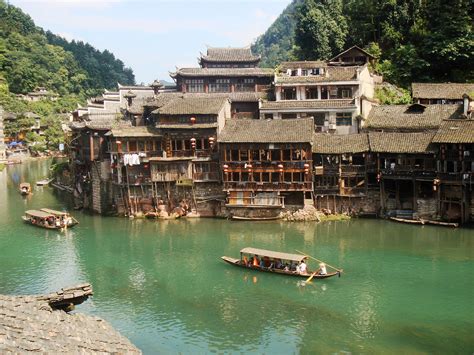 Diaojiaolou Stilted Houses Ancient City Of Fenghuang Hunan Province