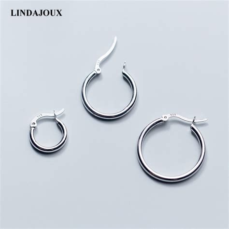 Classic Sterling Silver Hoop Earrings For Women Size Round