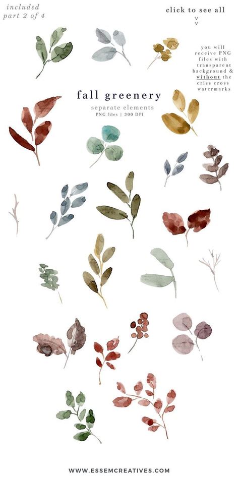 Watercolor Leaves With The Words Fall Greenery
