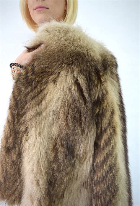 real fur coat genuine raccoon fur jacket beige raccoon full etsy