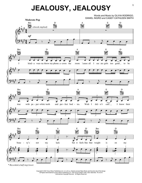 Olivia Rodrigo Jealousy Jealousy Sheet Music Notes Download