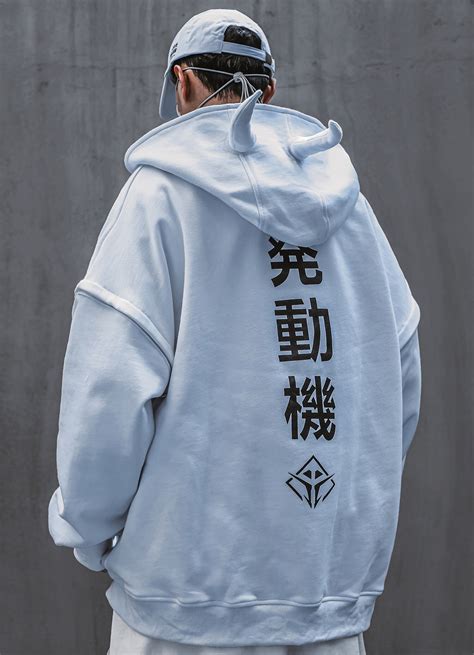 japanese streetwear kanji hoodie gothic devil horns pullover etsy uk
