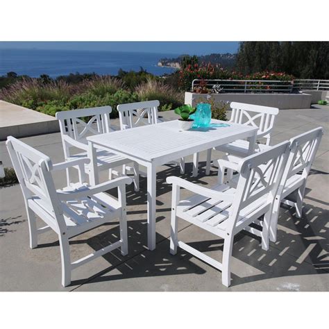 Vifah Bradley Acacia White 7 Piece Patio Dining Set With 32 In W Table