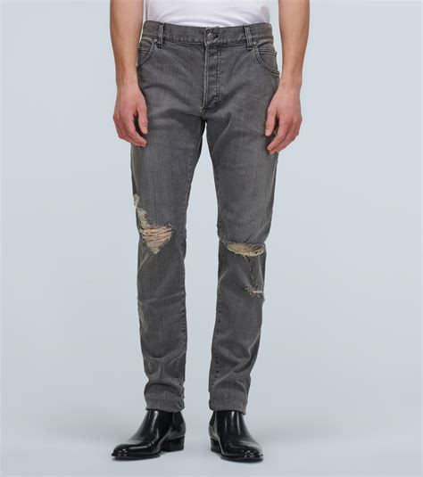 Balmain Denim Distressed Skinny Jeans In Grey Gray For Men Lyst