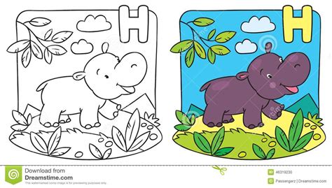Livro Para Colorir Pequeno Do Hipopótamo Alfabeto H Ilustração Do Vetor