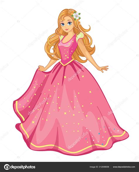 Beautiful Princess Pink Dress Ball Gown White Background Fairytale
