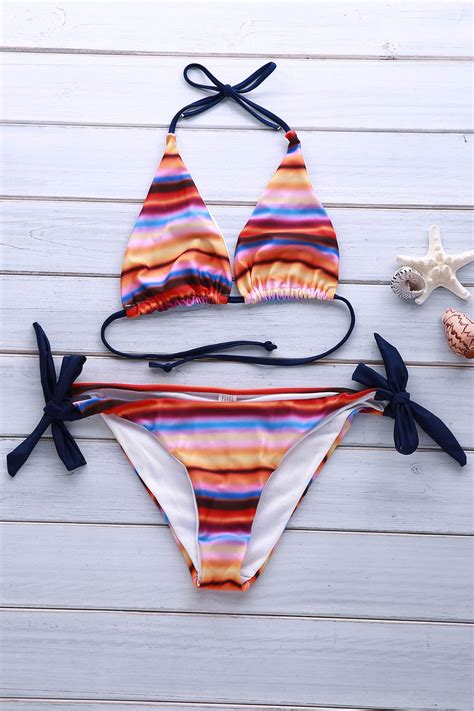 discount stream halter lace up printed sexy bikini set