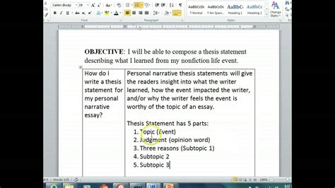 Personal Narrative Thesis Statements Youtube