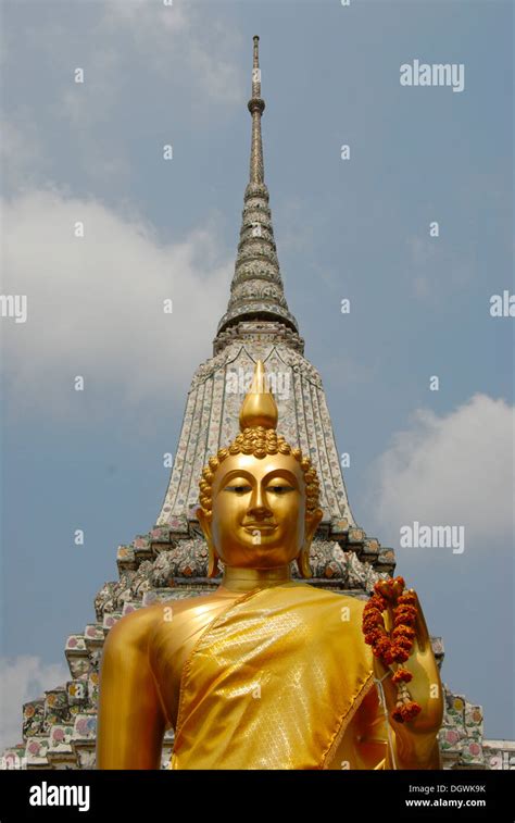 Theravada Buddhism Golden Buddha Statue Stupa Phra Chedi Prang Wat