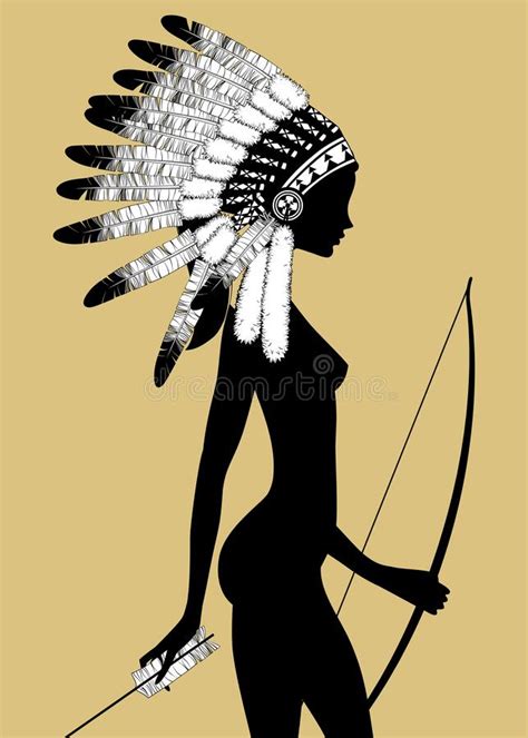 Black Silhouette Of A Naked Girl In Native American Traditional