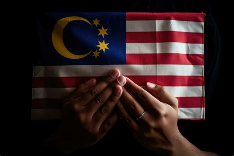 Man S Hands Covering The Flag Of Malaysia Isolated On Black Background Hand Waving Malaysia