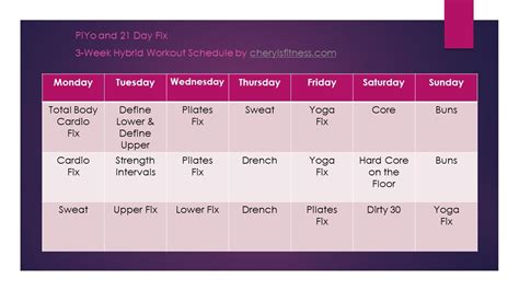 Piyo And Day Fix Hybrid Workout Schedule By Cherylsfitness Com