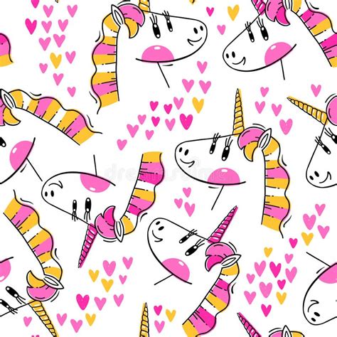 Seamless Pattern With Rainbow Unicorn Heads Fashion Kawaii Animals