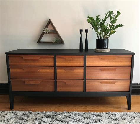 Sold Matte Black And Wood Mid Century Modern Dresserrefinished Mcm