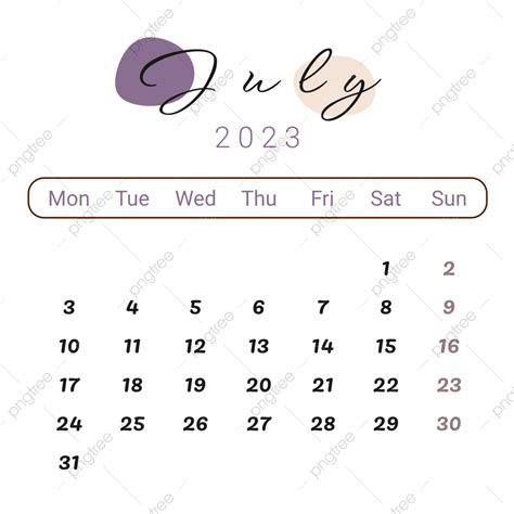 Calendario Julio 2023 Png Calendario Julio 2023 Plan Mensual Png Y