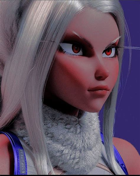 An Animated Image Of A Woman With White Hair And Red Eyes Wearing A Fur Collar