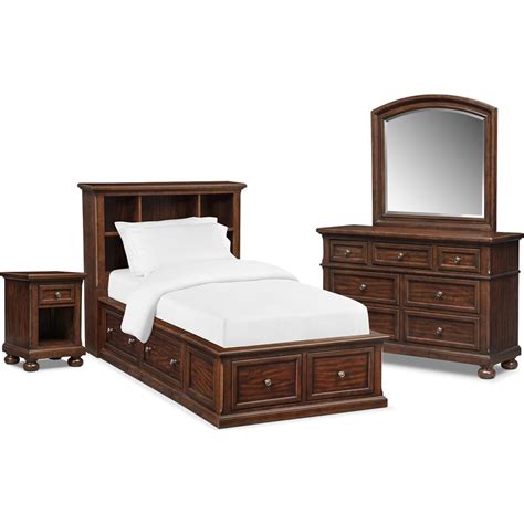 Hanover Youth 6 Piece Bookcase Storage Bedroom Set With Nightstand Dresser And Mirror Value