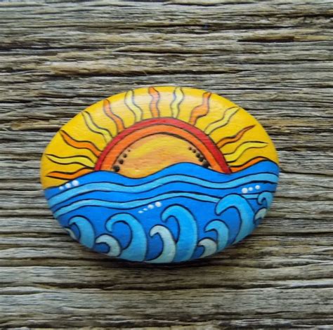 Ocean Sunset Painted Rock Decorative Accent Stone Etsy Sunset