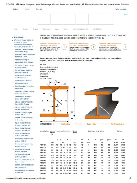 Heb Beams European Standard Wide Flange H Beams Dimensions